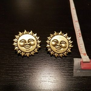 Brass smiling sun earrings